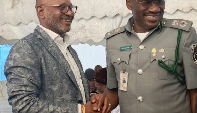 NAGAFF President Chief Tochukwu Ezisi (left), and CAC Apapa Port Command, Comptroller Babatunde Olomu, during the CAC's courtesy visit to NAGAFF headquarters...on Tuesday